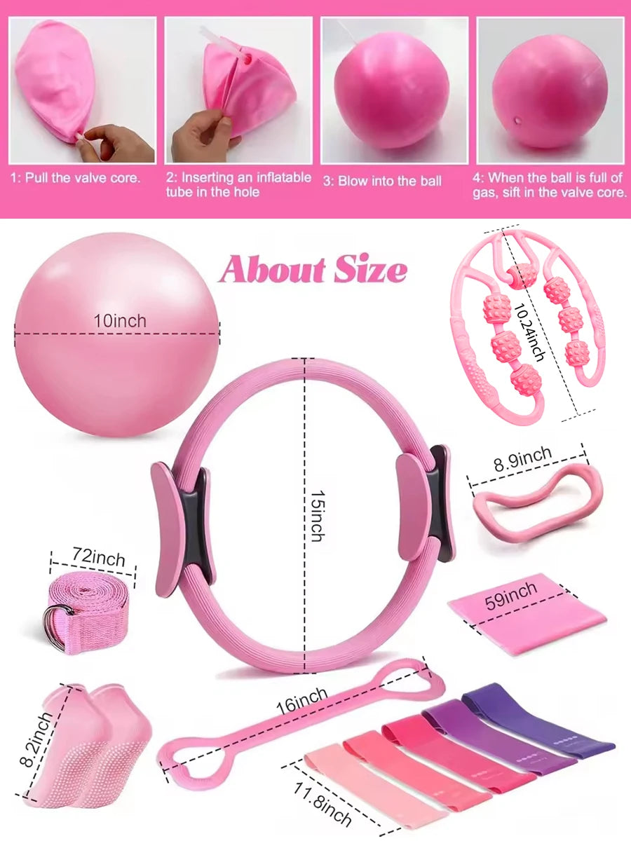 Pilates-Yoga-Set, 13-teiliges Heim-Pilates-Set für Frauen, Pilates-Ausrüstung, Fitness-Basics, Starter-Set, Zubehör