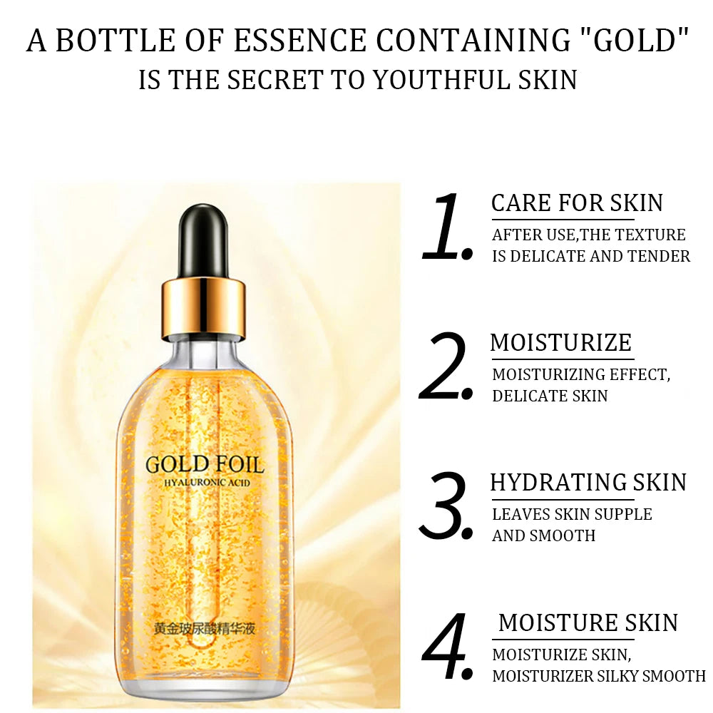 100 ml 24-Karat-Gold-Hyaluronsäure-Nicotinamid-Gesichtsserum – Anti-Aging-Gesichtsstraffung, Kollagen-Essenz, Hautpflege, Aufhellungsserum