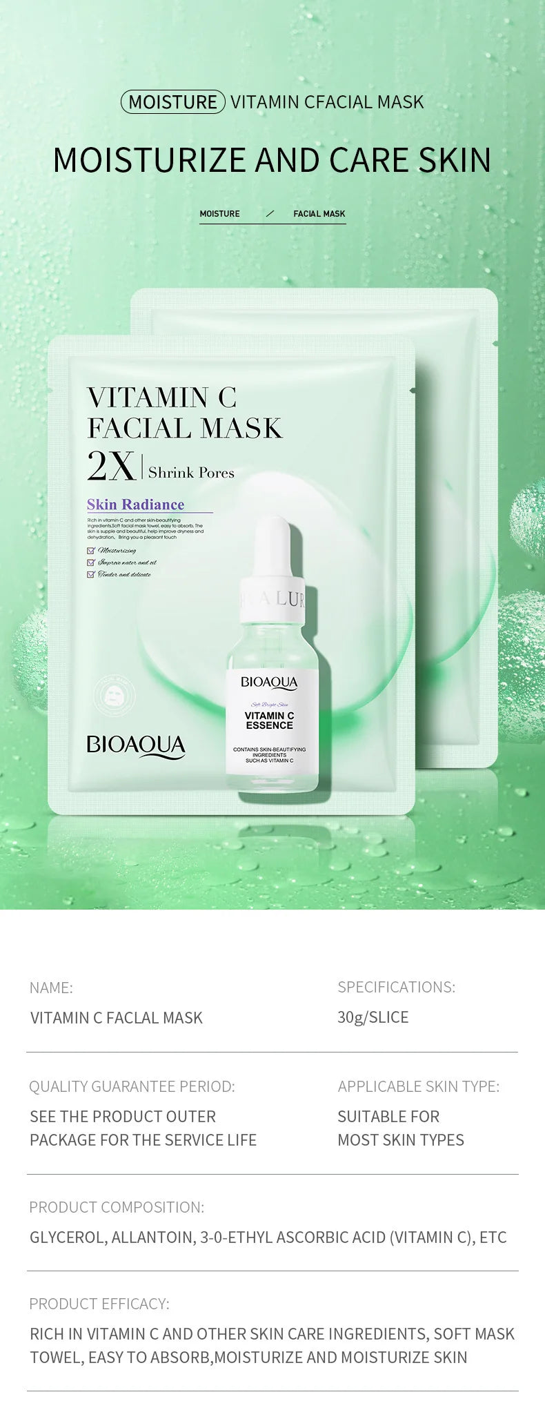20 Stück BIOAQUA Centella Collagen Gesichtsmasken Feuchtigkeitsspendende, erfrischende Tuchmasken Hyaluronsäure-Gesichtsmaske Hautpflegeprodukte