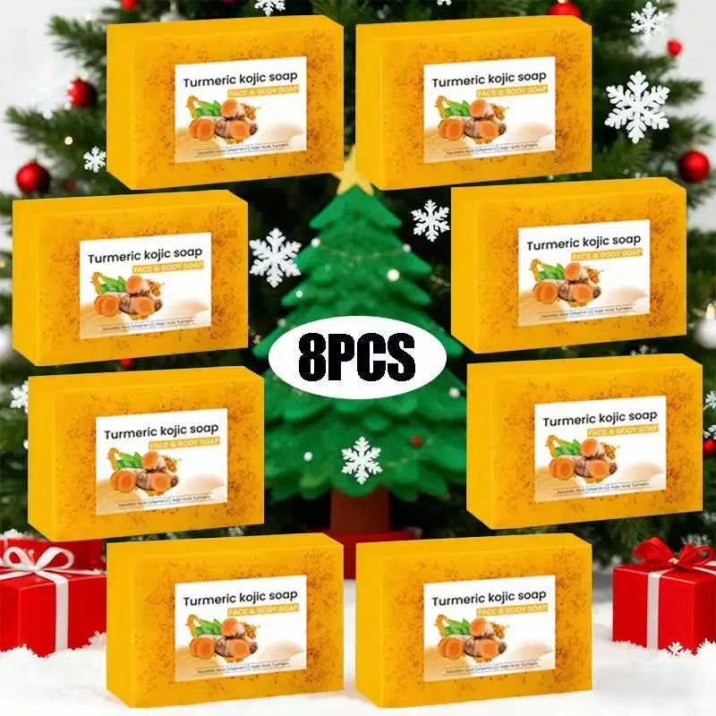 8 Stück Kurkuma-Zitronen-Koji-Säureseife, Weihnachtsgeschenkseife, Familienseife, 3-in-1-Effekt, sanfte Reinigung und Make-up-Entfernung