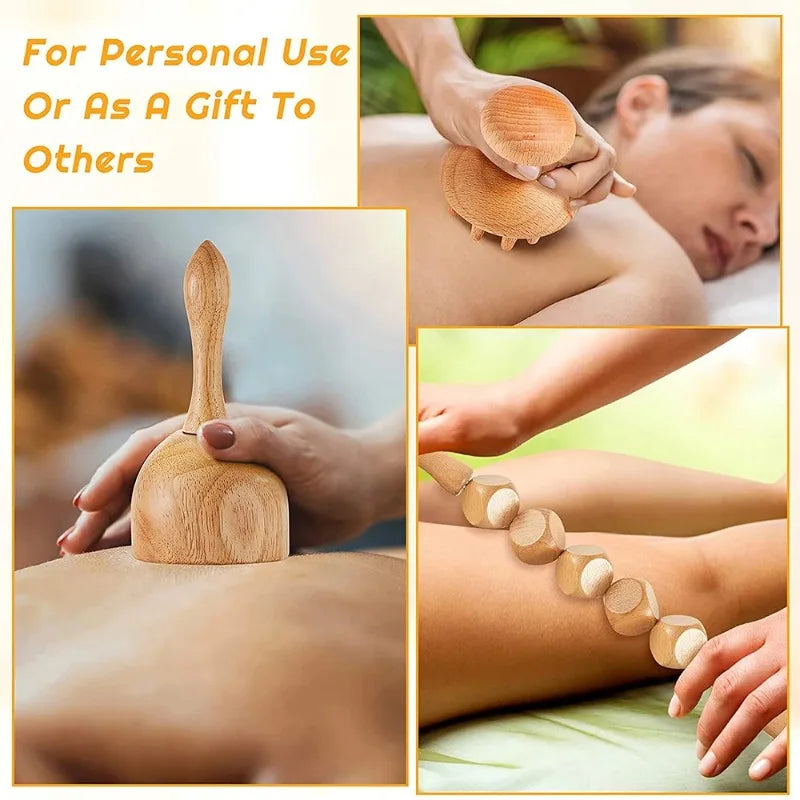 6-in-1-Massagegerät aus Holz zur Lymphdrainage, Anti-Cellulite und Faszienmassage für die Ganzkörper-Muskulaturentspannung