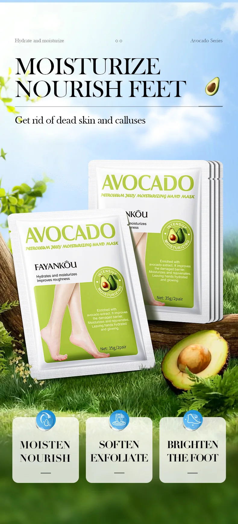 5 Paar Avocado-Peeling-Fußmasken für die Fußpflege – Entfernt abgestorbene Hautschüppchen – Feuchtigkeitsspendende Fußpeeling-Masken – Hautpflegeprodukte