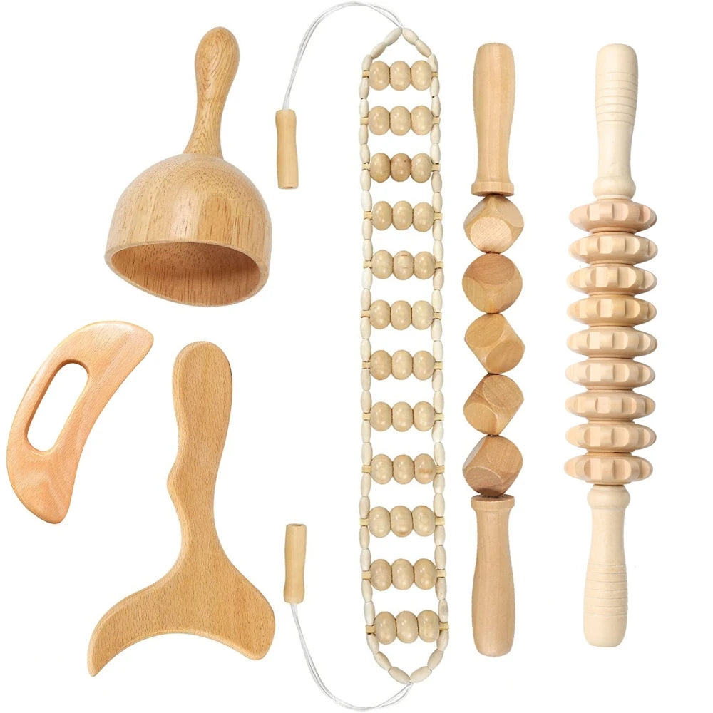 2/4/6/8-teiliges Massage-Set aus Holz zur Schmerzlinderung, Körpermassage, Anti-Cellulite, Figurformung, Gua Sha Rückenmassagegerät