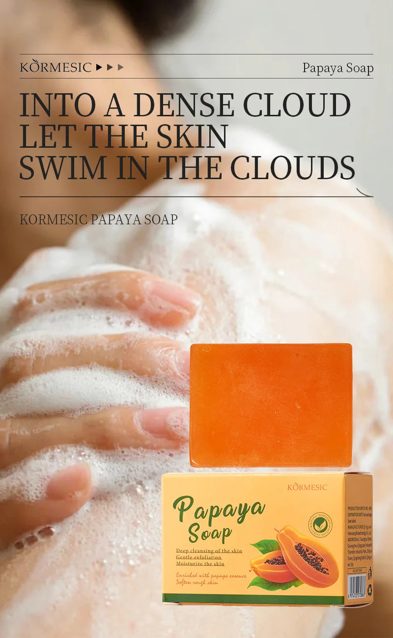 100 g KORMESIC Handgemachte Papaya-Seife für Dusche und Gesicht – reinigend, gegen Akne, aufhellend und zur Entfernung von Akne
