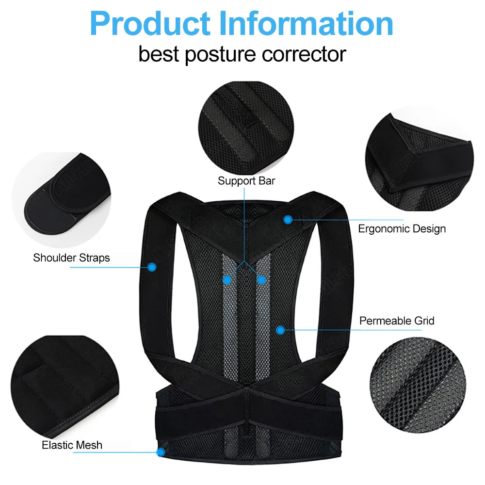Back Posture Corrector Brace - Shoulder Support for Pain Relief & Spine Alignment