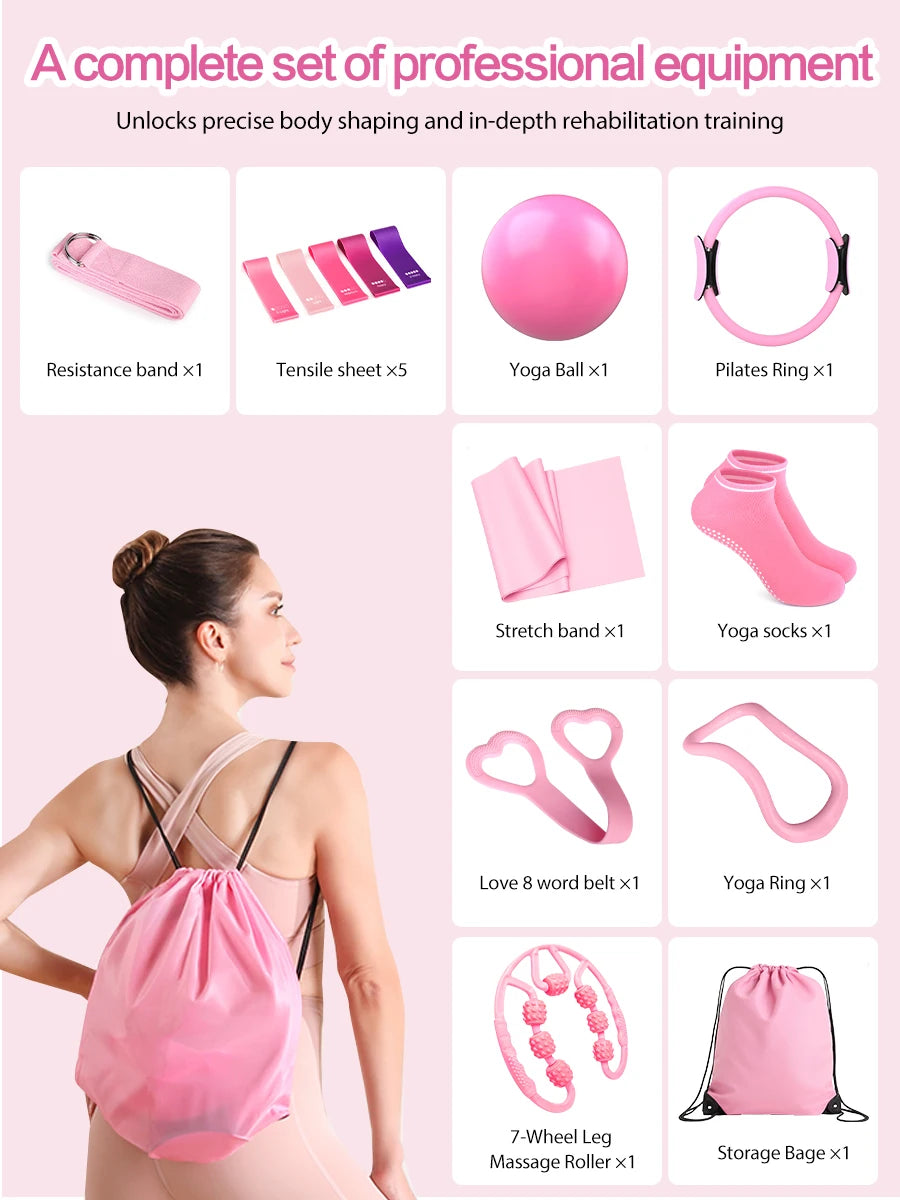 Pilates-Yoga-Set, 13-teiliges Heim-Pilates-Set für Frauen, Pilates-Ausrüstung, Fitness-Basics, Starter-Set, Zubehör