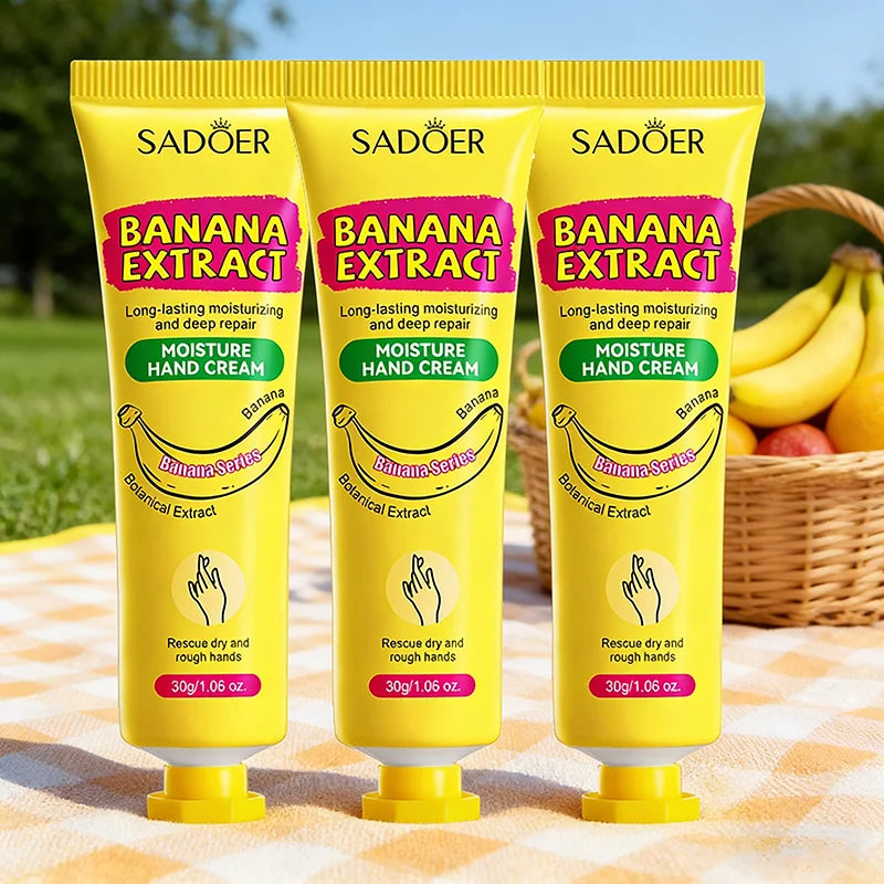 3/5 Stück SADOER Bananen-Handcreme – Anti-Trocknungs- und Risscreme – Feuchtigkeitsspendend, aufhellend, reparierend – für die Hautpflege der Hände