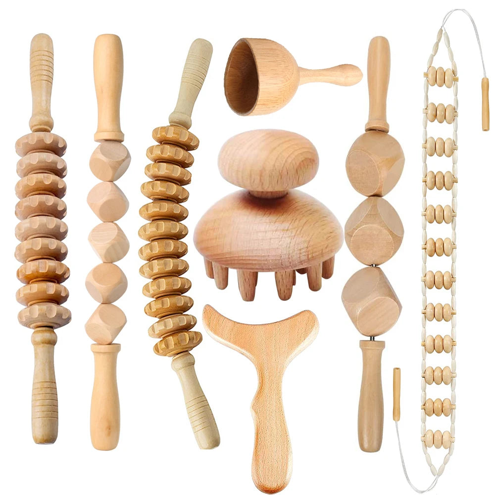 2/4/6/8-teiliges Massage-Set aus Holz zur Schmerzlinderung, Körpermassage, Anti-Cellulite, Figurformung, Gua Sha Rückenmassagegerät