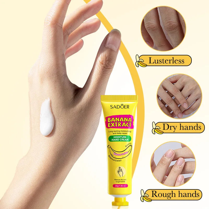 3/5 Stück SADOER Bananen-Handcreme – Anti-Trocknungs- und Risscreme – Feuchtigkeitsspendend, aufhellend, reparierend – für die Hautpflege der Hände
