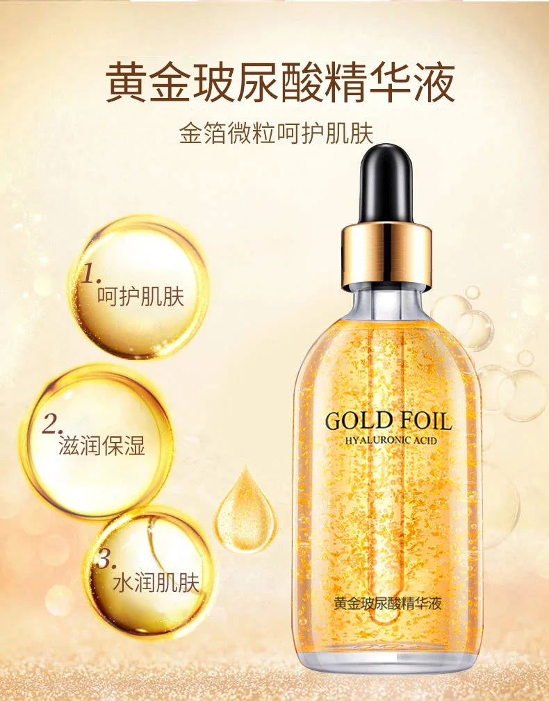 100 ml 24-Karat-Goldfolien-Essenz Feuchtigkeitsspendendes Gesichtsserum für geschmeidige Haut Gesichtsessenz für Dropshipping