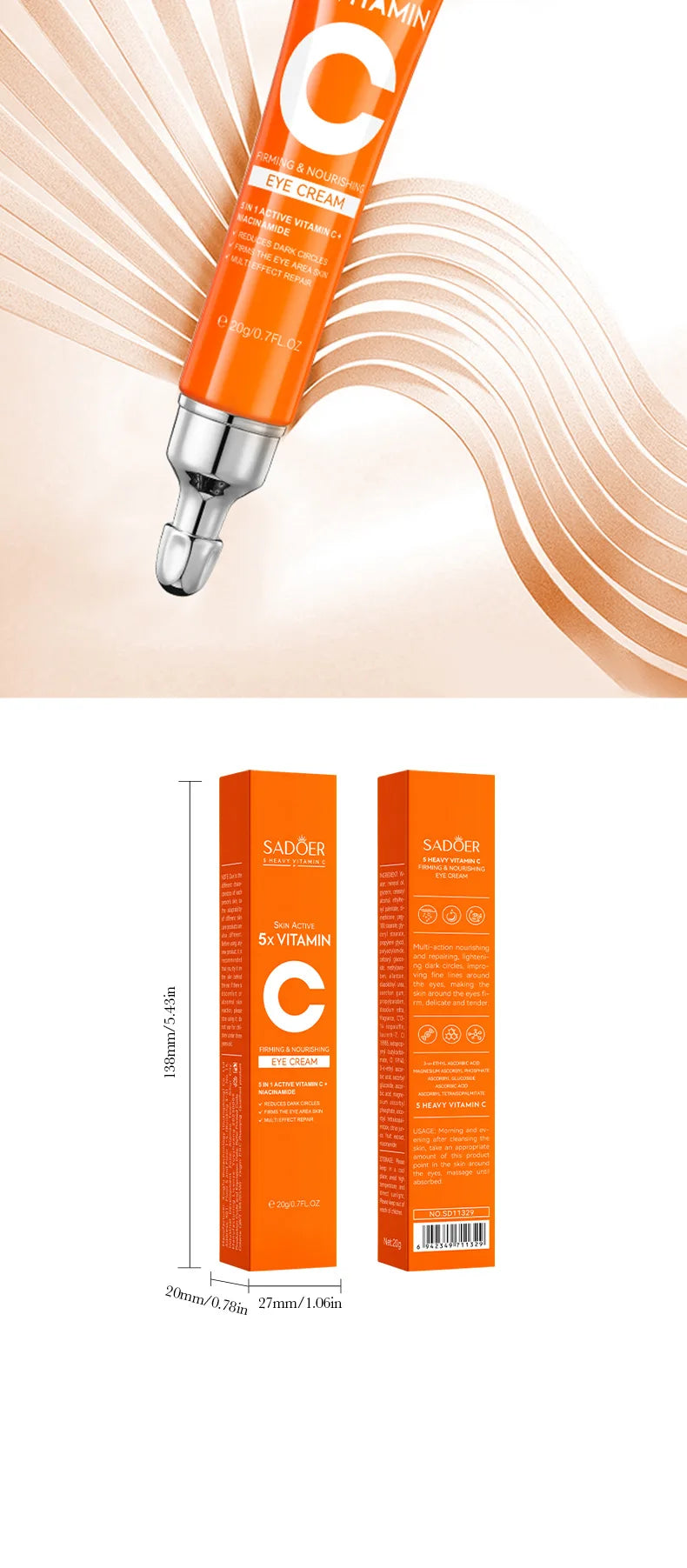 SADOER Vitamin C Hautpflege-Sets: Aufhellende Gesichtscreme, Anti-Falten-Feuchtigkeitscreme, Anti-Augenringe-Augencreme, Hautpflege-Set