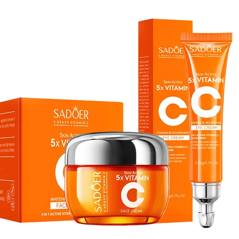SADOER Vitamin C Hautpflege-Sets: Aufhellende Gesichtscreme, Anti-Falten-Feuchtigkeitscreme, Anti-Augenringe-Augencreme, Hautpflege-Set