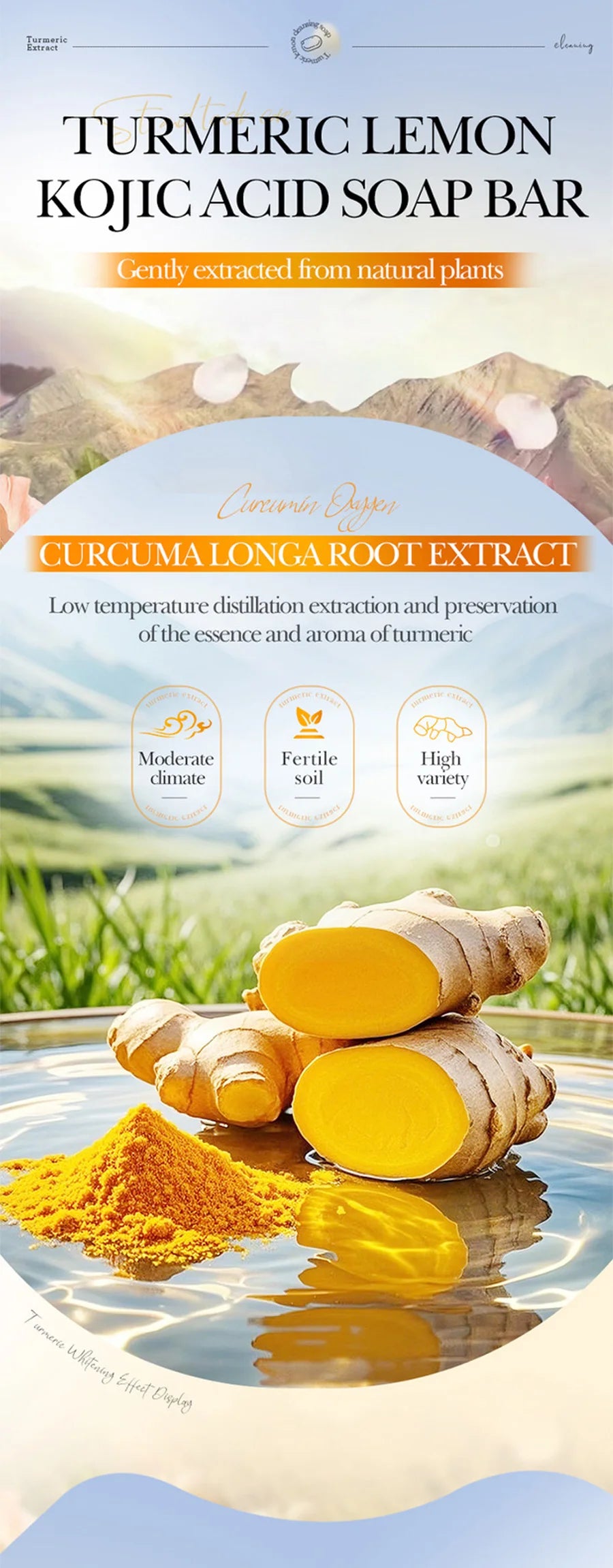 2 Stück Kurkuma-Zitronen-Kojisäure-Tiefenreinigungsseife zur Ölregulierung und Aknebekämpfung, aufhellende Seife mit ätherischen Pflanzenölen