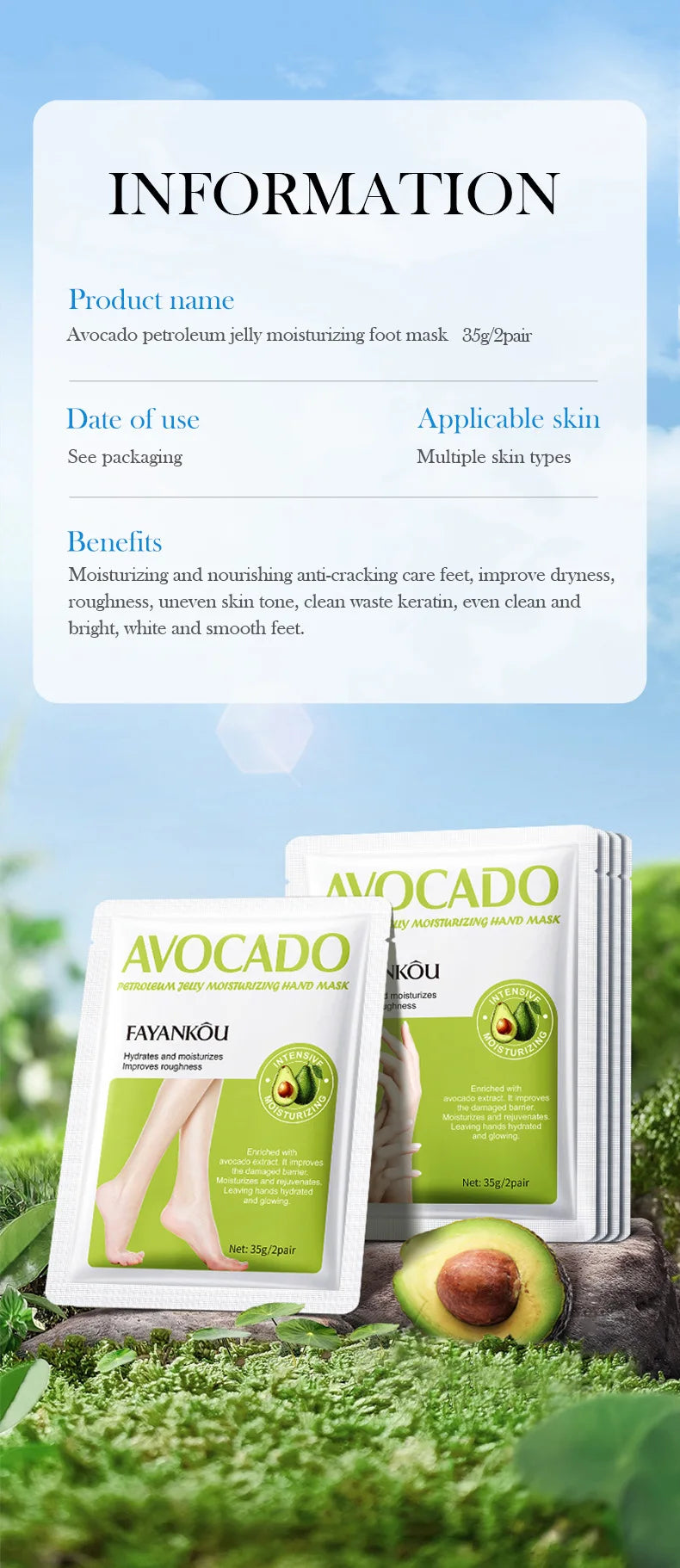5 Paar Avocado-Peeling-Fußmasken für die Fußpflege – Entfernt abgestorbene Hautschüppchen – Feuchtigkeitsspendende Fußpeeling-Masken – Hautpflegeprodukte