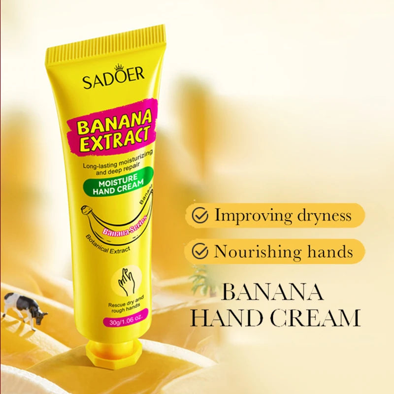 3/5 Stück SADOER Bananen-Handcreme – Anti-Trocknungs- und Risscreme – Feuchtigkeitsspendend, aufhellend, reparierend – für die Hautpflege der Hände