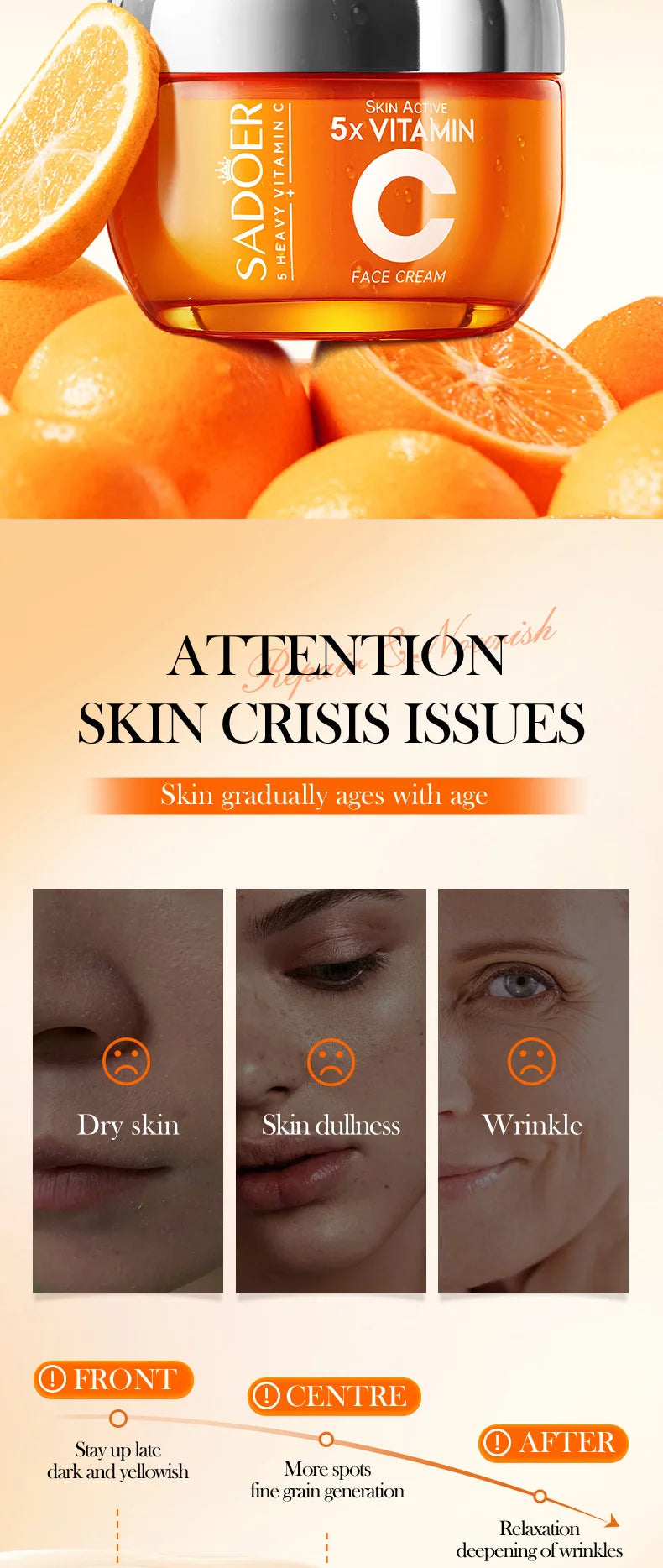 SADOER Vitamin C Gesichtscreme – Straffende, feuchtigkeitsspendende und aufhellende Gesichtscreme für schöne Haut