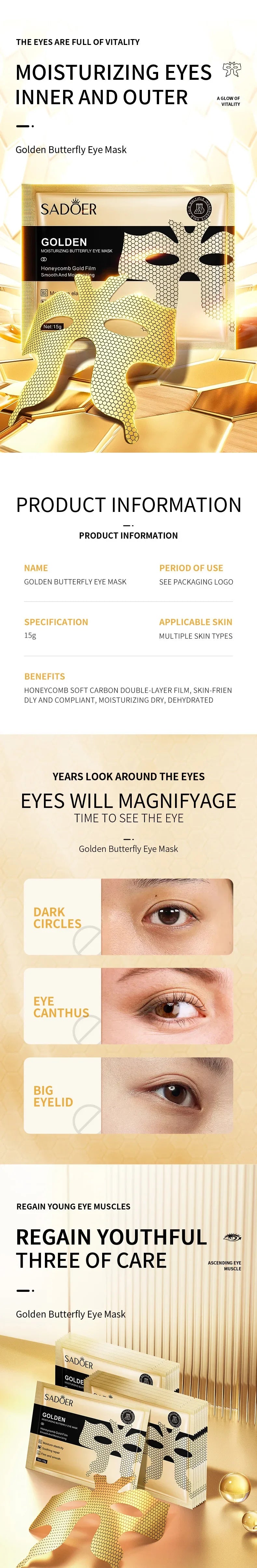 10 Stück SADOER Peptid-Golden-Kollagen-Augenmaske Feuchtigkeitsspendend Straffend Glättend Anti-Augenringe Augenmasken Hautpflege
