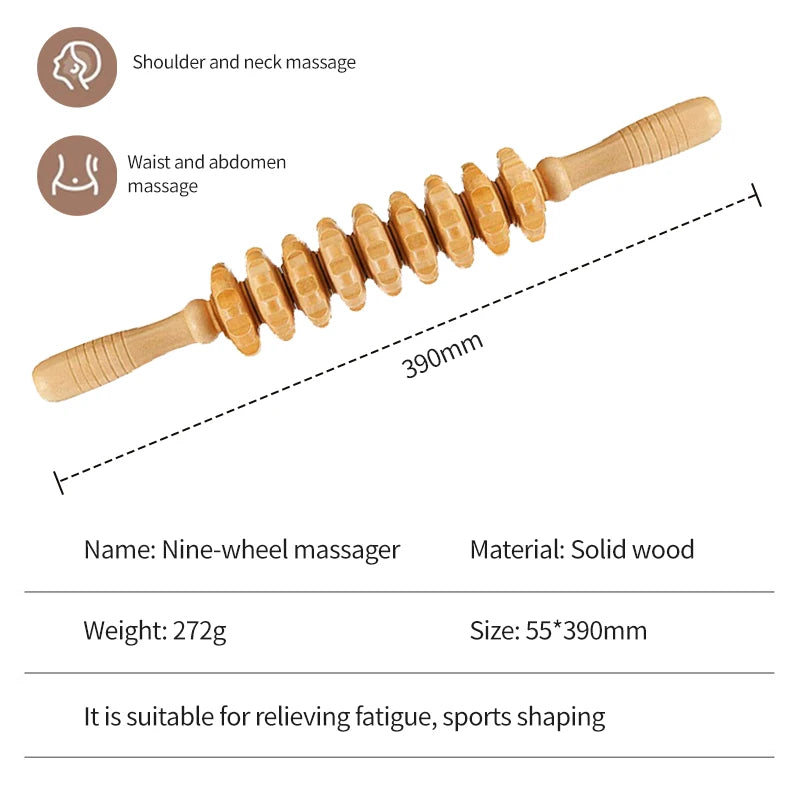 Holzmassagerolle, Lymphdrainage-Massage, Schabmassage, Ganzkörper-Schmerzlinderungswerkzeug, Anti-Cellulitis-Massage