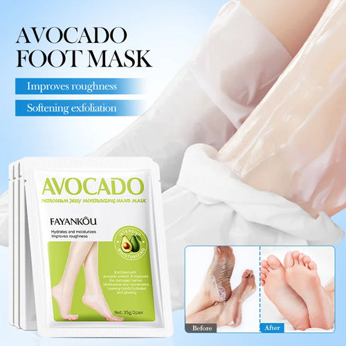 5 Paar Avocado-Peeling-Fußmasken für die Fußpflege – Entfernt abgestorbene Hautschüppchen – Feuchtigkeitsspendende Fußpeeling-Masken – Hautpflegeprodukte