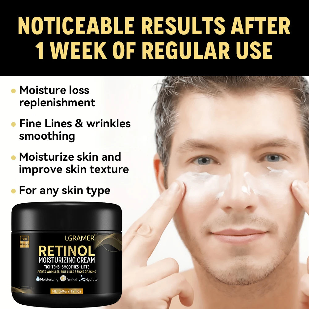 Retinol-Gesichtscreme für Männer – Feuchtigkeitsspendende Retinolcreme gegen Falten, Hautalterung, verfeinert die Poren, hellt die Haut auf und glättet sie.