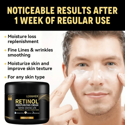 Retinol-Gesichtscreme für Männer – Feuchtigkeitsspendende Retinolcreme gegen Falten, Hautalterung, verfeinert die Poren, hellt die Haut auf und glättet sie.