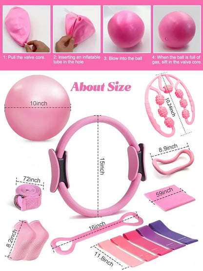 Pilates-Yoga-Set, 13-teiliges Heim-Pilates-Set für Frauen, Pilates-Ausrüstung, Fitness-Basics, Starter-Set, Zubehör