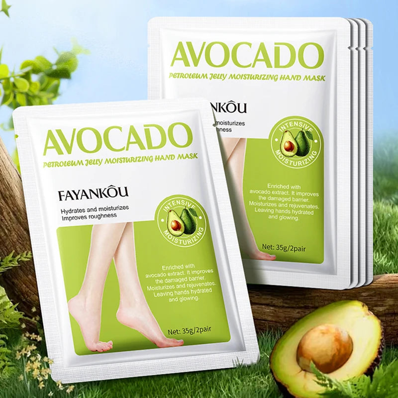 5 Paar Avocado-Peeling-Fußmasken für die Fußpflege – Entfernt abgestorbene Hautschüppchen – Feuchtigkeitsspendende Fußpeeling-Masken – Hautpflegeprodukte
