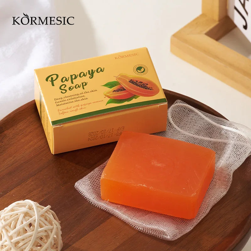100 g KORMESIC Handgemachte Papaya-Seife für Dusche und Gesicht – reinigend, gegen Akne, aufhellend und zur Entfernung von Akne