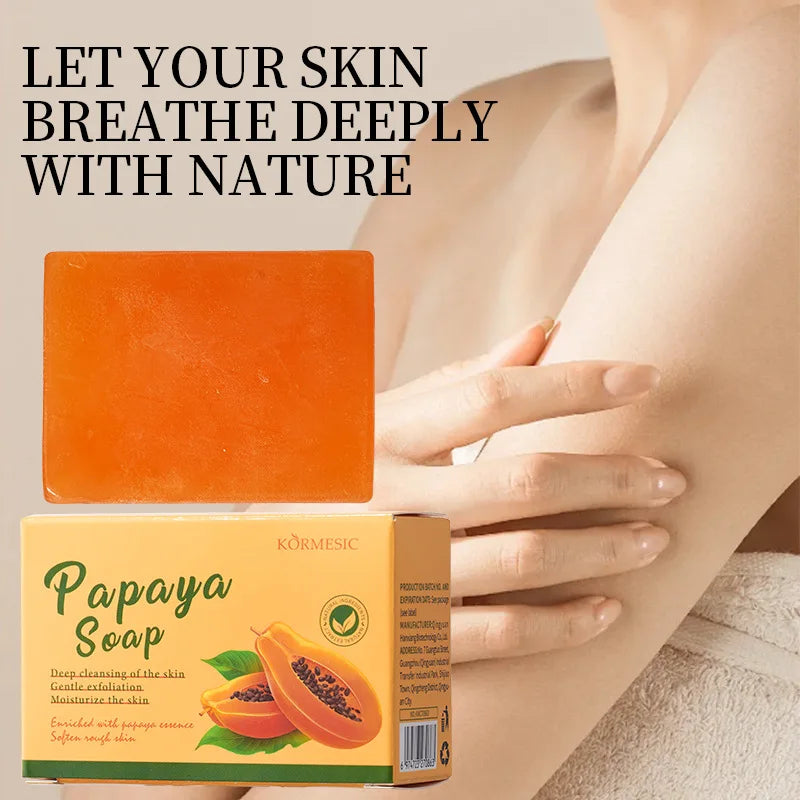 100 g KORMESIC Handgemachte Papaya-Seife für Dusche und Gesicht – reinigend, gegen Akne, aufhellend und zur Entfernung von Akne