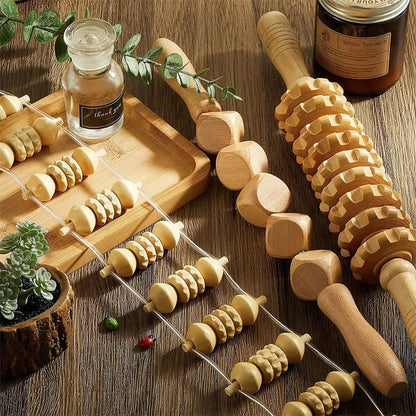 6-in-1-Massagegerät aus Holz zur Lymphdrainage, Anti-Cellulite und Faszienmassage für die Ganzkörper-Muskulaturentspannung
