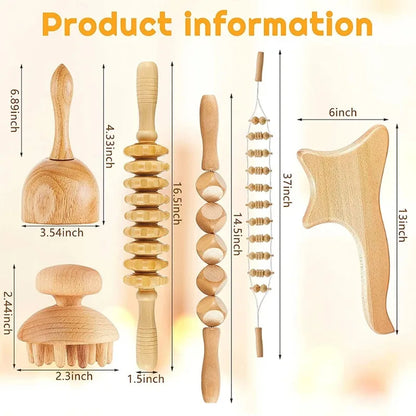 6-in-1-Massagegerät aus Holz zur Lymphdrainage, Anti-Cellulite und Faszienmassage für die Ganzkörper-Muskulaturentspannung
