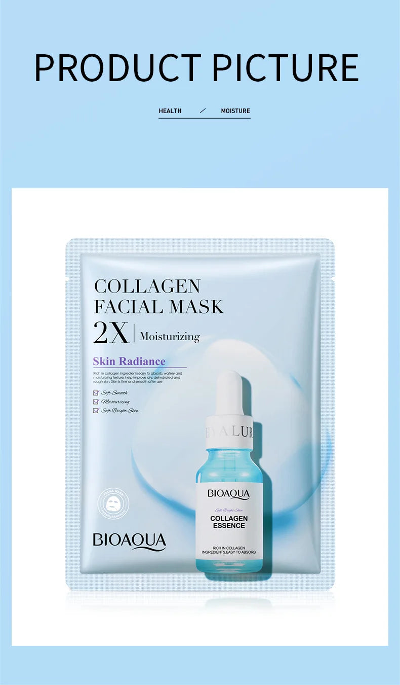 20 Stück BIOAQUA Centella Collagen Gesichtsmasken Feuchtigkeitsspendende, erfrischende Tuchmasken Hyaluronsäure-Gesichtsmaske Hautpflegeprodukte