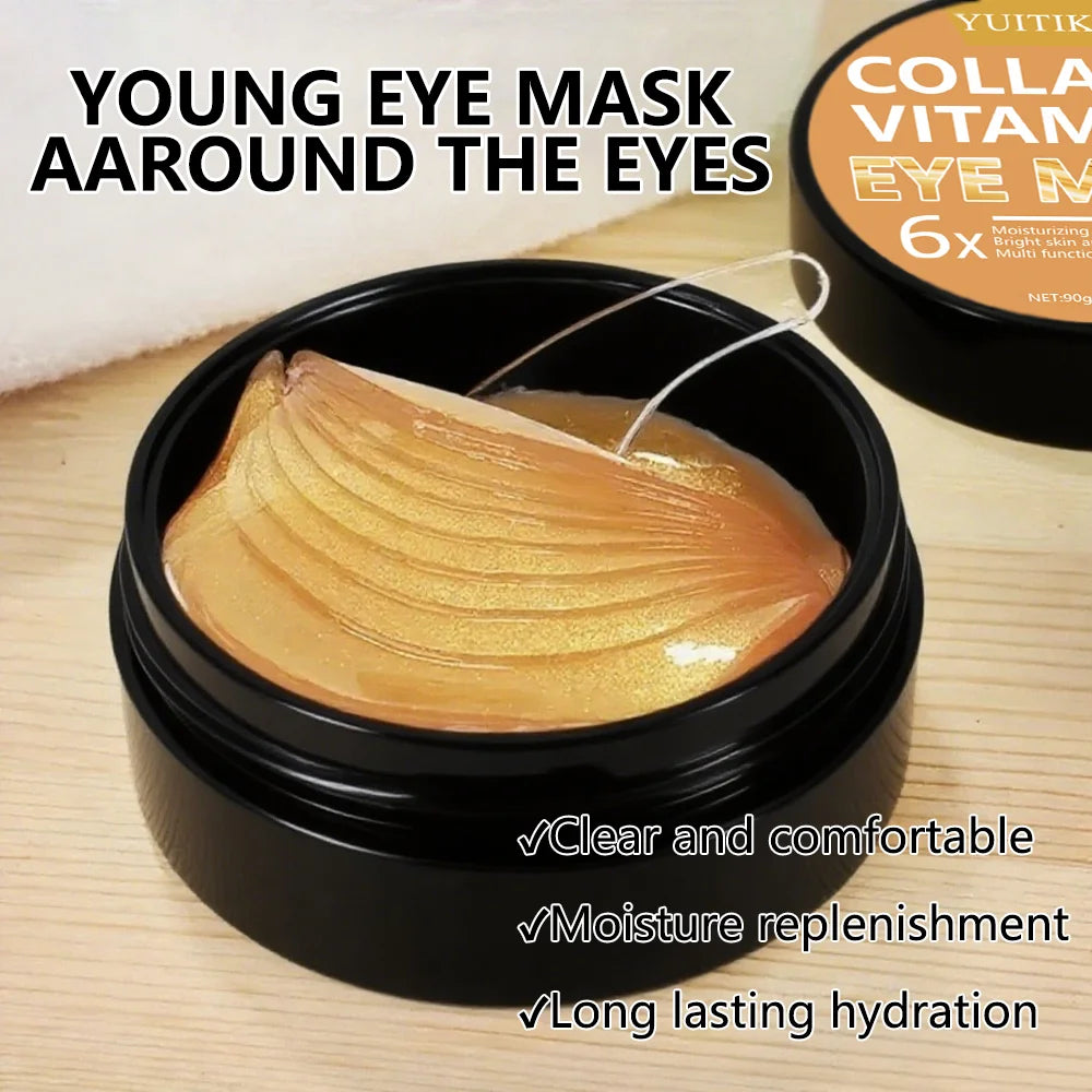 YUITIKUE Collagen-Vitamin-Augenmaske 6x mit Extra Serum – Hautfreundlich &amp; schnell einziehend, intensive Feuchtigkeitspflege, 90-g-Tiegel
