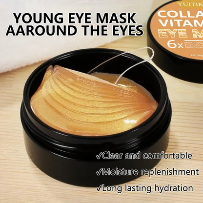 YUITIKUE Collagen-Vitamin-Augenmaske 6x mit Extra Serum – Hautfreundlich &amp; schnell einziehend, intensive Feuchtigkeitspflege, 90-g-Tiegel