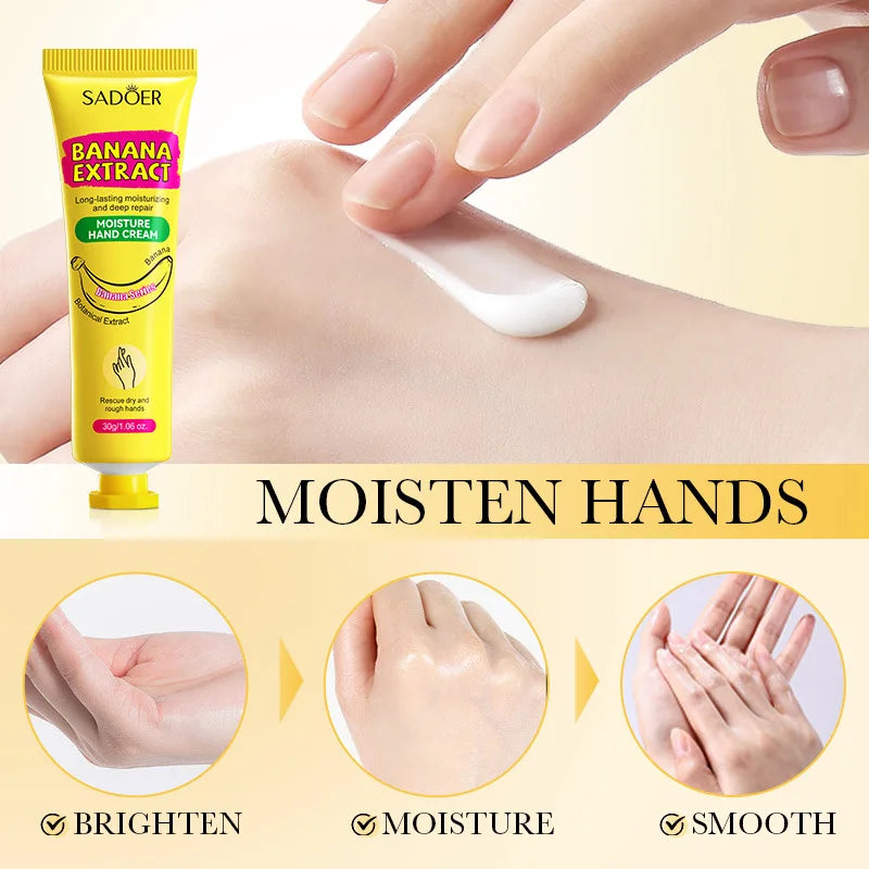 3/5 Stück SADOER Bananen-Handcreme – Anti-Trocknungs- und Risscreme – Feuchtigkeitsspendend, aufhellend, reparierend – für die Hautpflege der Hände