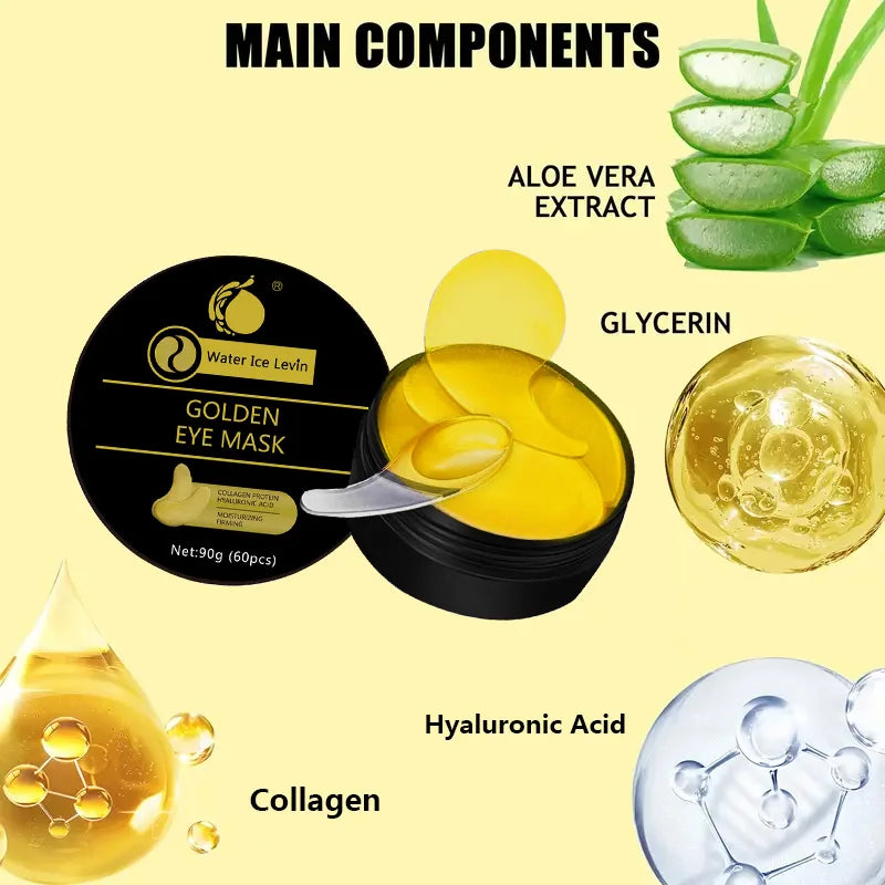 Goldene Augenmaske mit Kollagen und Aloe Vera – Hypoallergenes Feuchtigkeitspflaster, geeignet für alle Hauttypen, erhöht die Leuchtkraft und Elastizität der Haut, reduziert fahle Haut.