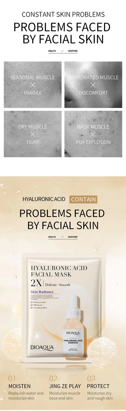 20 Stück BIOAQUA Centella Collagen Gesichtsmasken Feuchtigkeitsspendende, erfrischende Tuchmasken Hyaluronsäure-Gesichtsmaske Hautpflegeprodukte