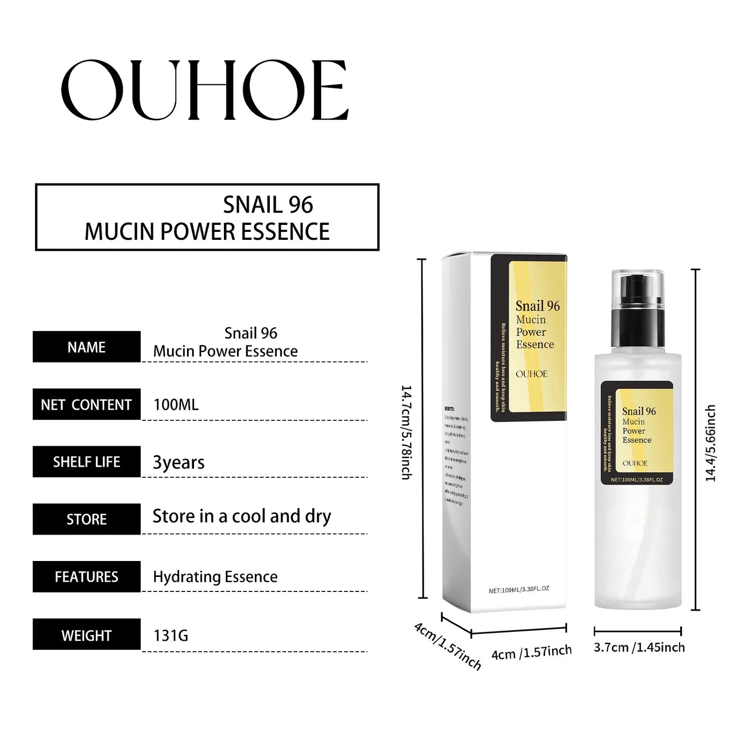 Snail 96 Mucin Power Essence – Mildert feine Linien – Feuchtigkeitsspendend, straffend, festigend, glättend, nährend, aufhellend – Hautpflege