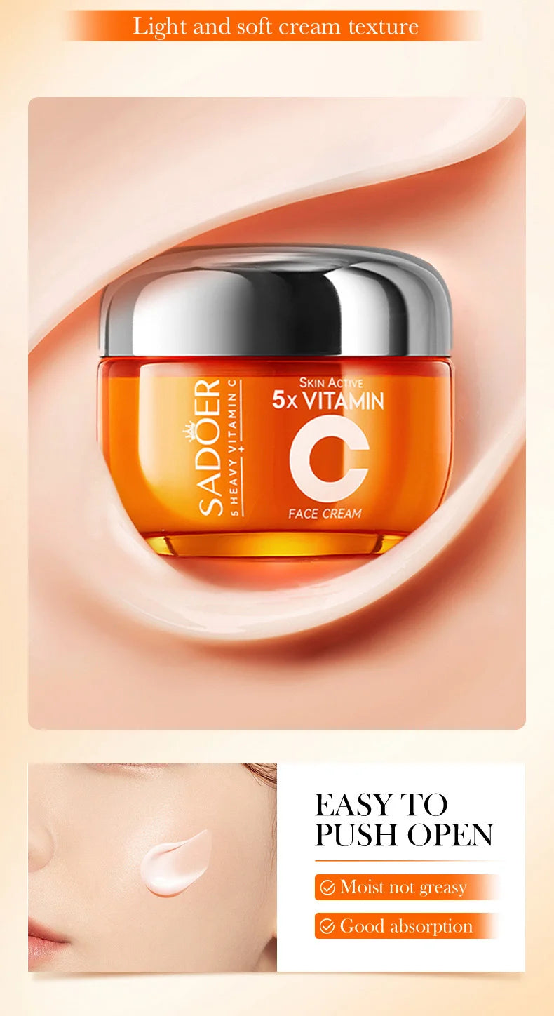 SADOER Vitamin C Gesichtscreme – Straffende, feuchtigkeitsspendende und aufhellende Gesichtscreme für schöne Haut
