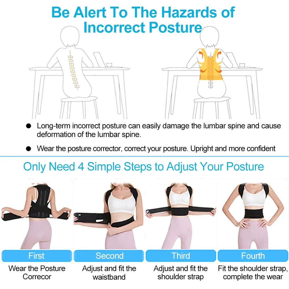 Back Posture Corrector Brace - Shoulder Support for Pain Relief &amp; Spine Alignment