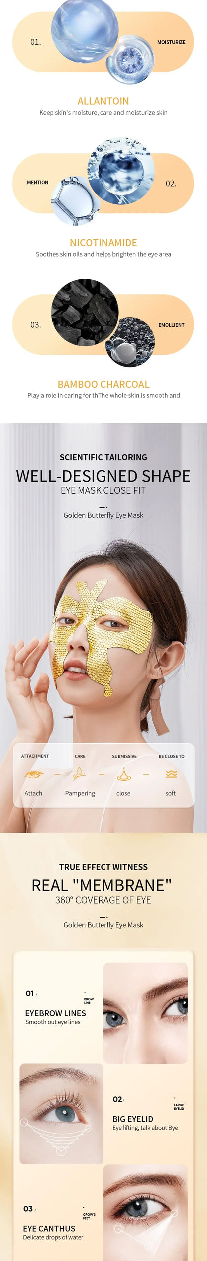 10 Stück SADOER Peptid-Golden-Kollagen-Augenmaske Feuchtigkeitsspendend Straffend Glättend Anti-Augenringe Augenmasken Hautpflege
