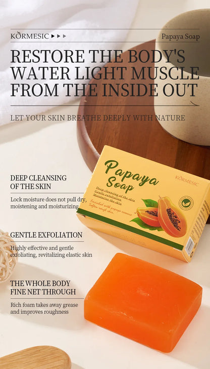 100 g KORMESIC Handgemachte Papaya-Seife für Dusche und Gesicht – reinigend, gegen Akne, aufhellend und zur Entfernung von Akne