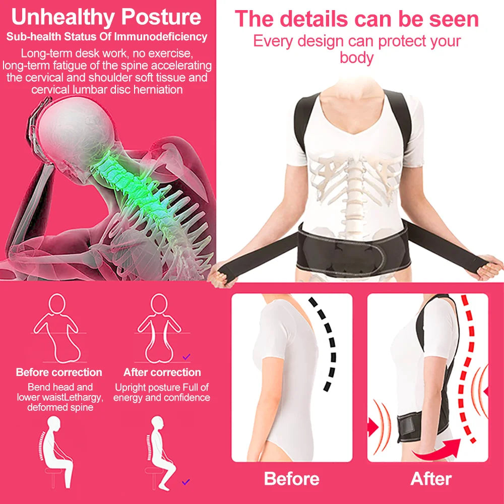 Back Posture Corrector Brace - Shoulder Support for Pain Relief &amp; Spine Alignment