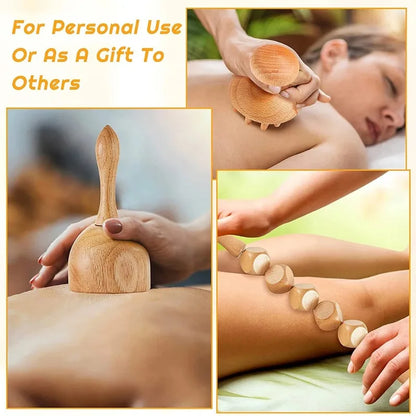6-in-1-Massagegerät aus Holz zur Lymphdrainage, Anti-Cellulite und Faszienmassage für die Ganzkörper-Muskulaturentspannung
