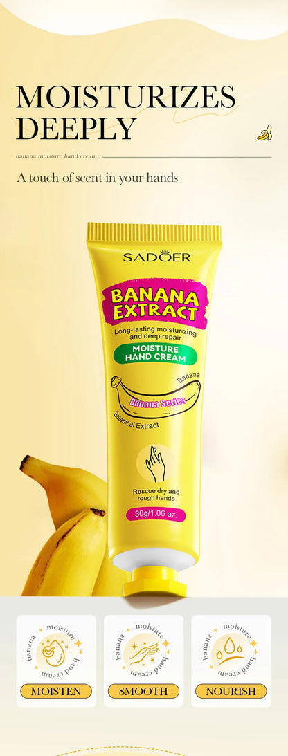 3/5 Stück SADOER Bananen-Handcreme – Anti-Trocknungs- und Risscreme – Feuchtigkeitsspendend, aufhellend, reparierend – für die Hautpflege der Hände