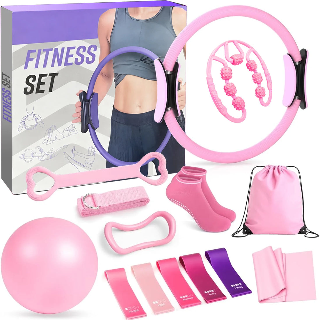 Pilates-Yoga-Set, 13-teiliges Heim-Pilates-Set für Frauen, Pilates-Ausrüstung, Fitness-Basics, Starter-Set, Zubehör