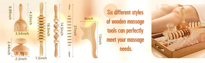6-in-1-Massagegerät aus Holz zur Lymphdrainage, Anti-Cellulite und Faszienmassage für die Ganzkörper-Muskulaturentspannung