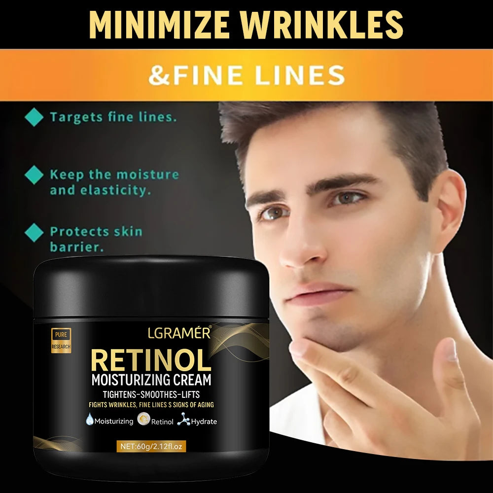 Retinol-Gesichtscreme für Männer – Feuchtigkeitsspendende Retinolcreme gegen Falten, Hautalterung, verfeinert die Poren, hellt die Haut auf und glättet sie.