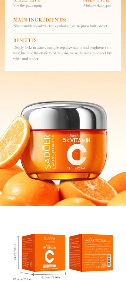 SADOER Vitamin C Gesichtscreme – Straffende, feuchtigkeitsspendende und aufhellende Gesichtscreme für schöne Haut