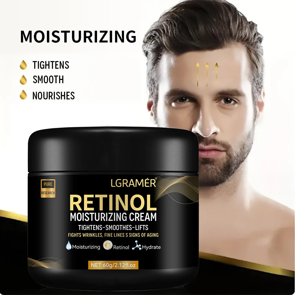 Retinol-Gesichtscreme für Männer – Feuchtigkeitsspendende Retinolcreme gegen Falten, Hautalterung, verfeinert die Poren, hellt die Haut auf und glättet sie.